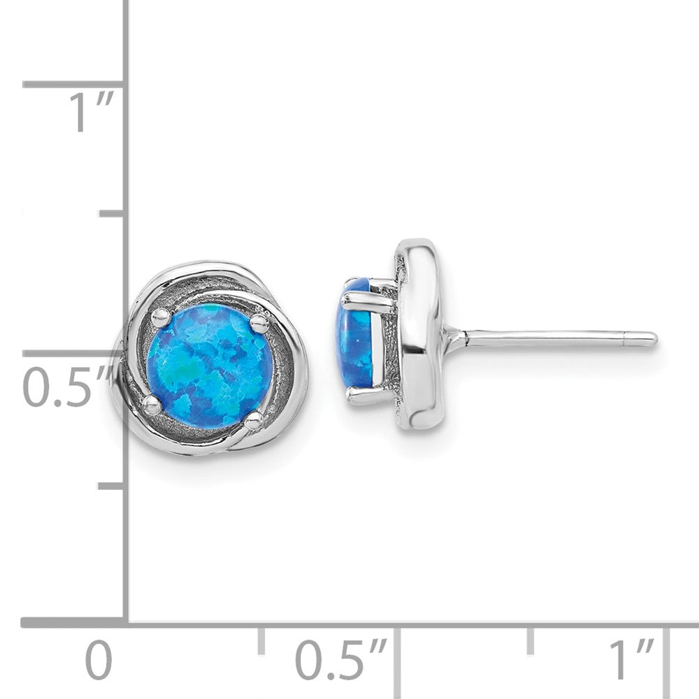 Sterlingsilber Rhodiniert Poliert Blau Cr. Opal Wirbel Kreis Ohrstecker