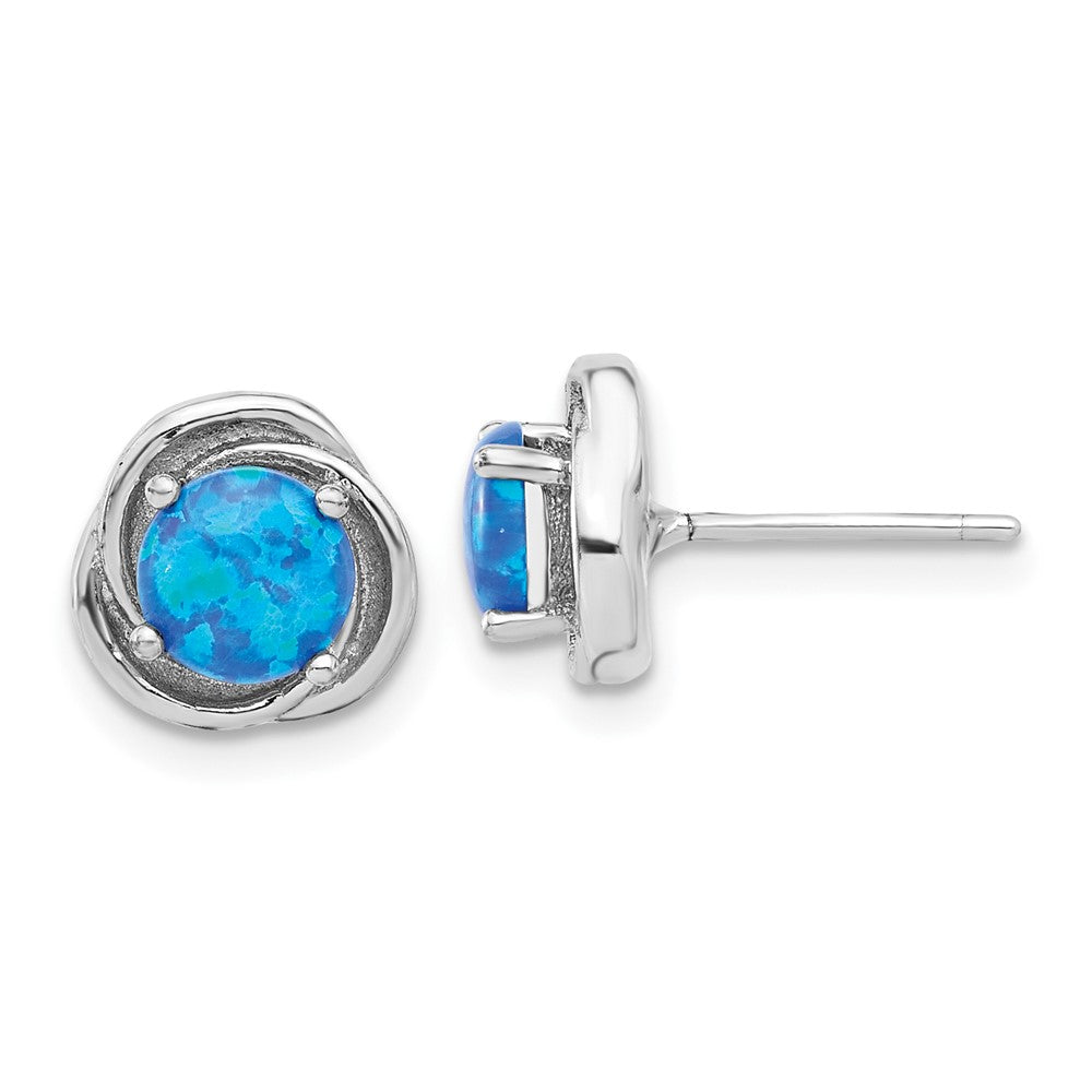 Sterlingsilber Rhodiniert Poliert Blau Cr. Opal Wirbel Kreis Ohrstecker