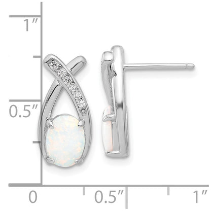 Sterlingsilber Rhodiniert Poliert Zirkonia & Erzeugt Opal 'x' Ohrstecker