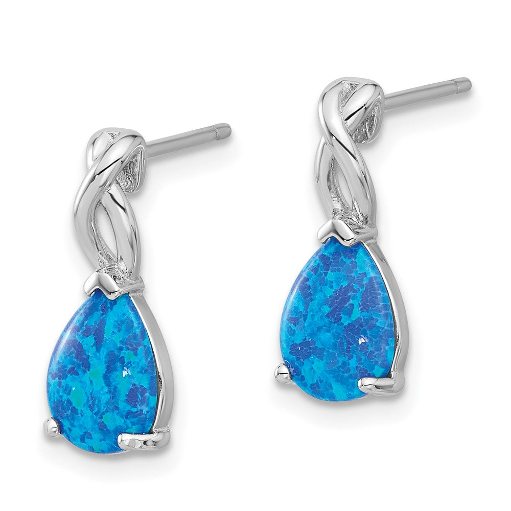 Sterlingsilber Rhodiniert Poliert Blau Erzeugt Opal Tropfen Ohrstecker