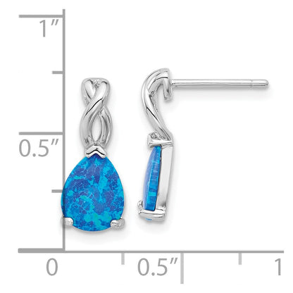 Sterlingsilber Rhodiniert Poliert Blau Erzeugt Opal Tropfen Ohrstecker