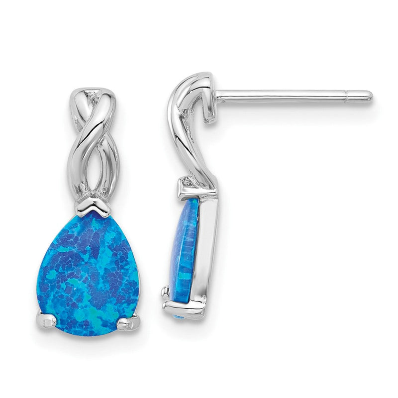 Sterlingsilber Rhodiniert Poliert Blau Erzeugt Opal Tropfen Ohrstecker
