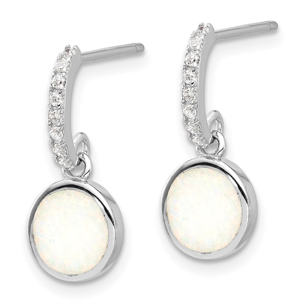 Sterlingsilber Rhodiniert Poliert Zirkonia & Erzeugt Opal Stecker Ohrhänger