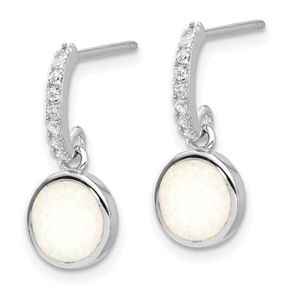 Sterlingsilber Rhodiniert Poliert Zirkonia & Erzeugt Opal Stecker Ohrhänger