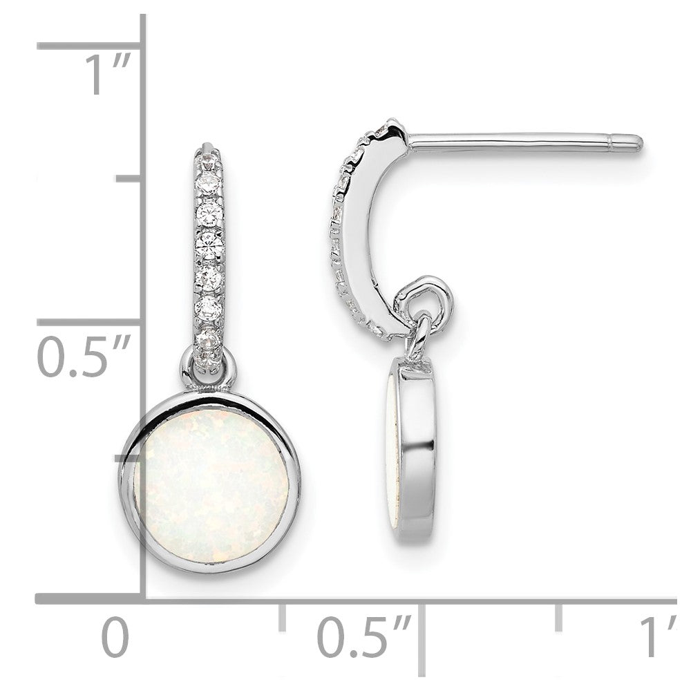 Sterlingsilber Rhodiniert Poliert Zirkonia & Erzeugt Opal Stecker Ohrhänger