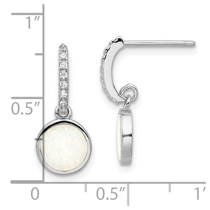 Sterlingsilber Rhodiniert Poliert Zirkonia & Erzeugt Opal Stecker Ohrhänger