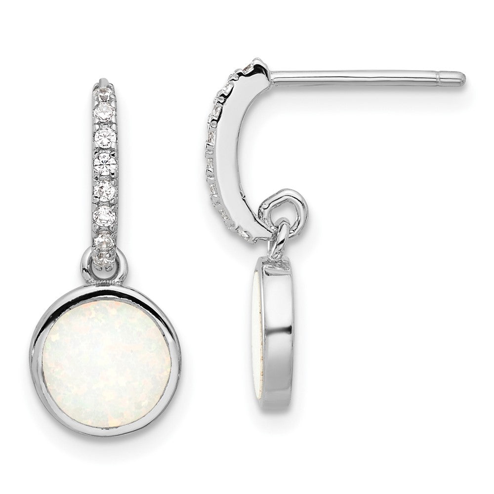 Sterlingsilber Rhodiniert Poliert Zirkonia & Erzeugt Opal Stecker Ohrhänger