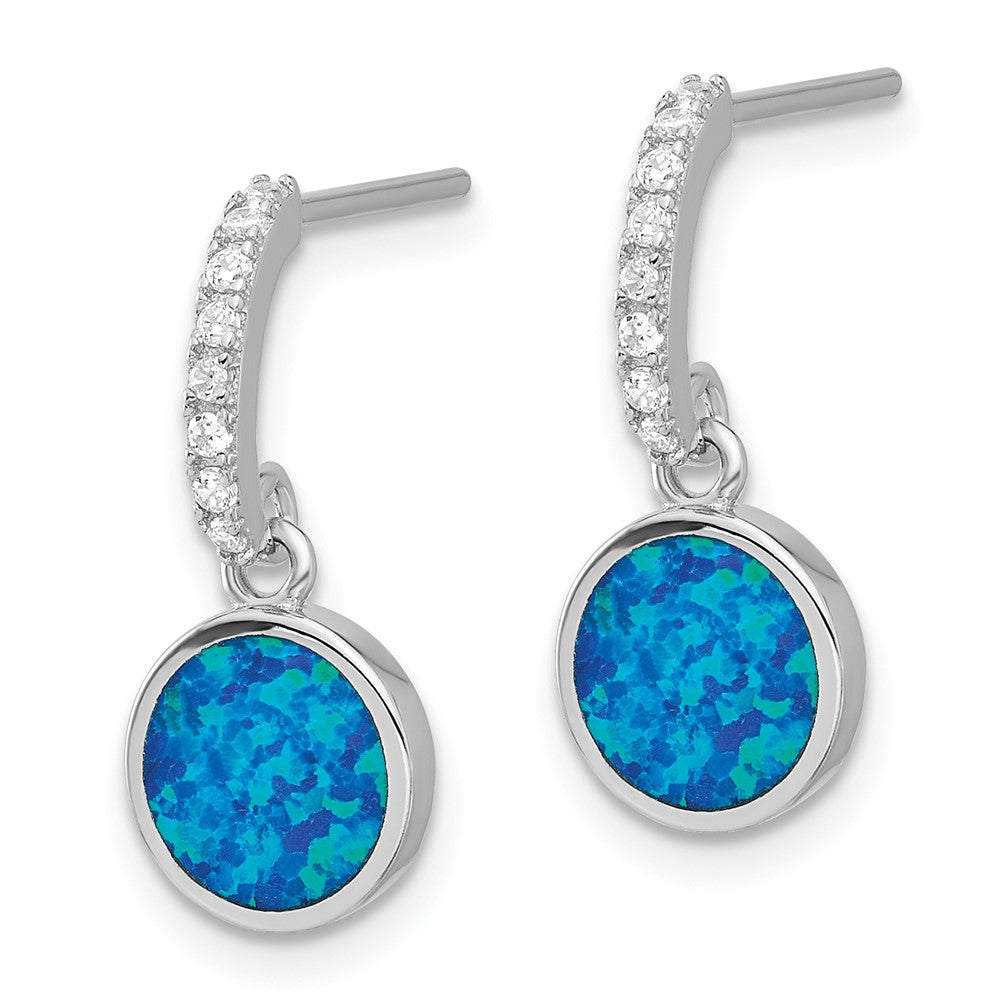 Sterlingsilber Rhodiniert Poliert Zirkonia & Blau Cr. Opal Stecker Ohrhänger