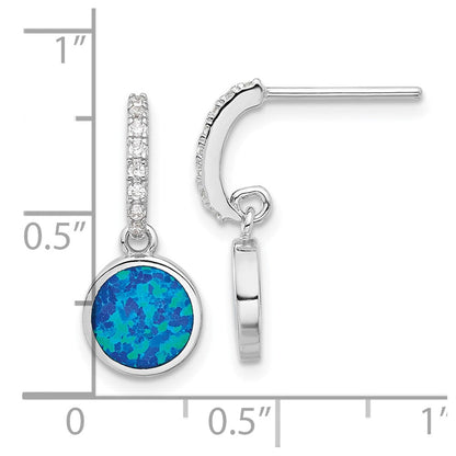 Sterlingsilber Rhodiniert Poliert Zirkonia & Blau Cr. Opal Stecker Ohrhänger