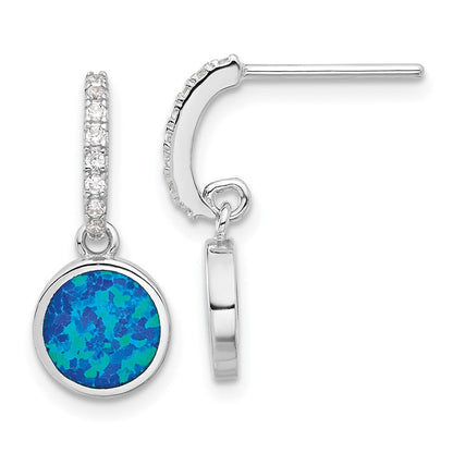 Sterlingsilber Rhodiniert Poliert Zirkonia & Blau Cr. Opal Stecker Ohrhänger