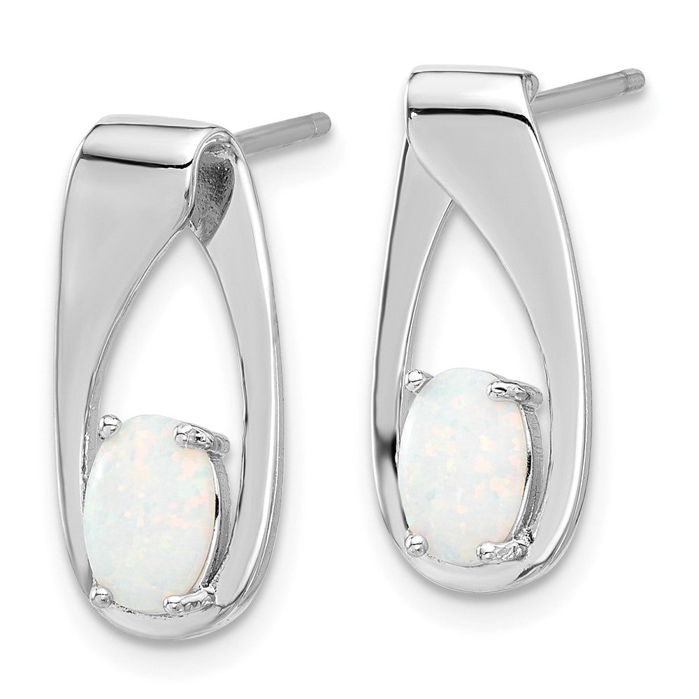 Sterlingsilber Rhodiniert Poliert Erzeugt Opal Oval Ohrstecker