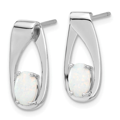 Sterlingsilber Rhodiniert Poliert Erzeugt Opal Oval Ohrstecker