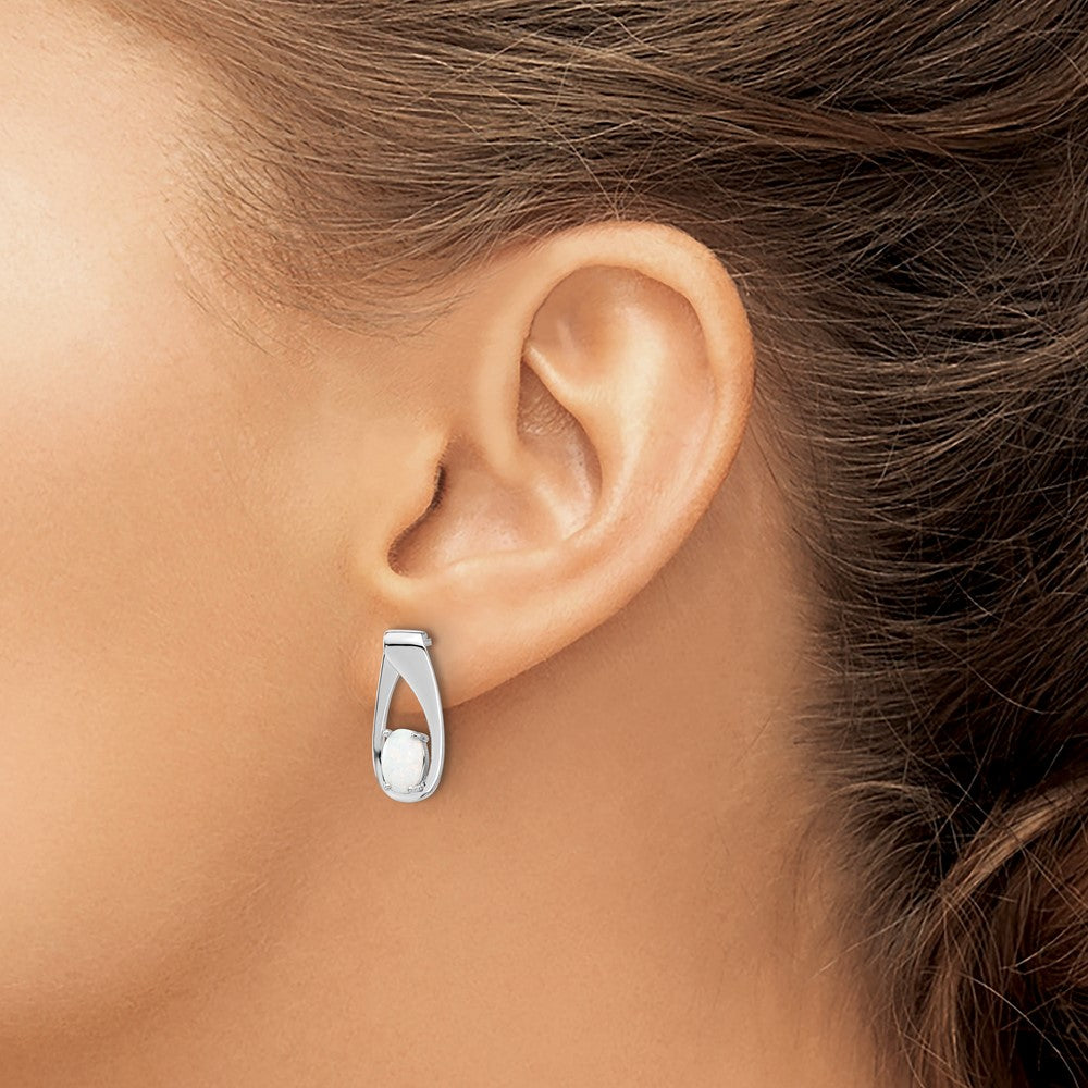 Sterlingsilber Rhodiniert Poliert Erzeugt Opal Oval Ohrstecker