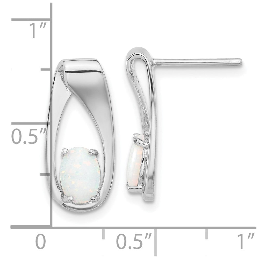 Sterlingsilber Rhodiniert Poliert Erzeugt Opal Oval Ohrstecker
