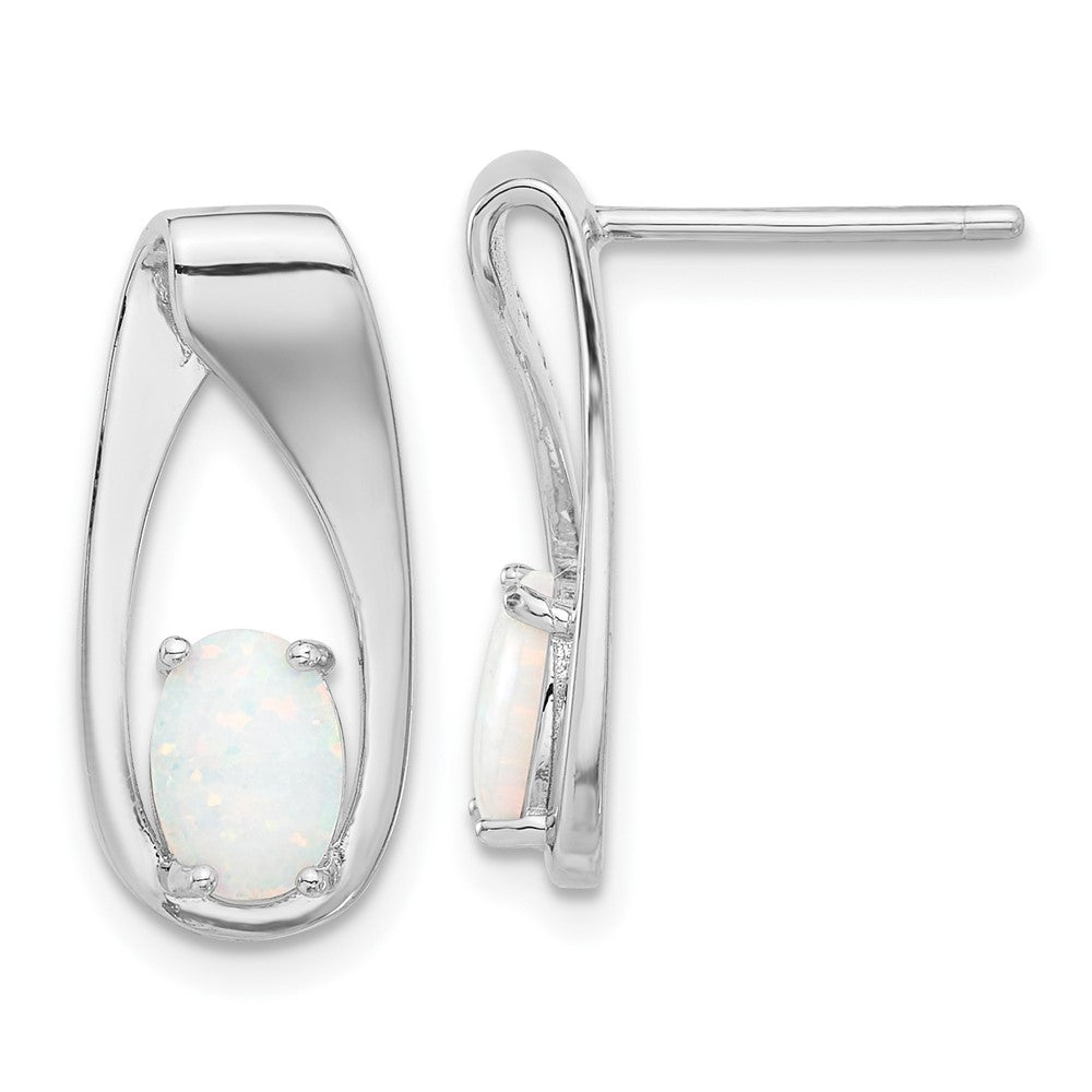 Sterlingsilber Rhodiniert Poliert Erzeugt Opal Oval Ohrstecker