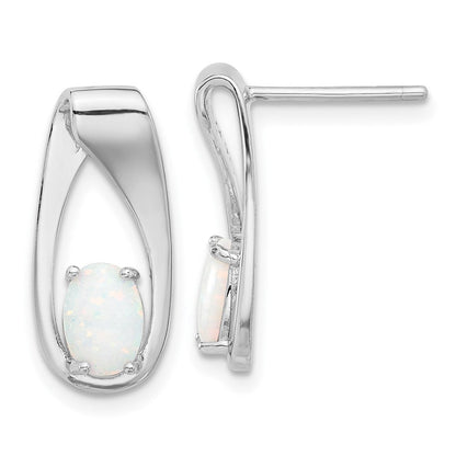Sterlingsilber Rhodiniert Poliert Erzeugt Opal Oval Ohrstecker
