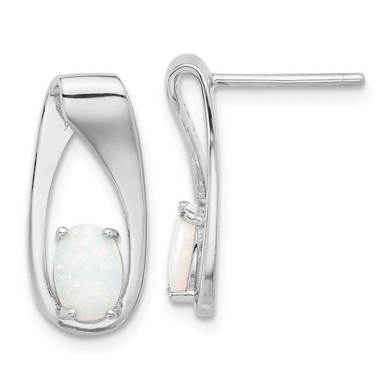 Sterlingsilber Rhodiniert Poliert Erzeugt Opal Oval Ohrstecker