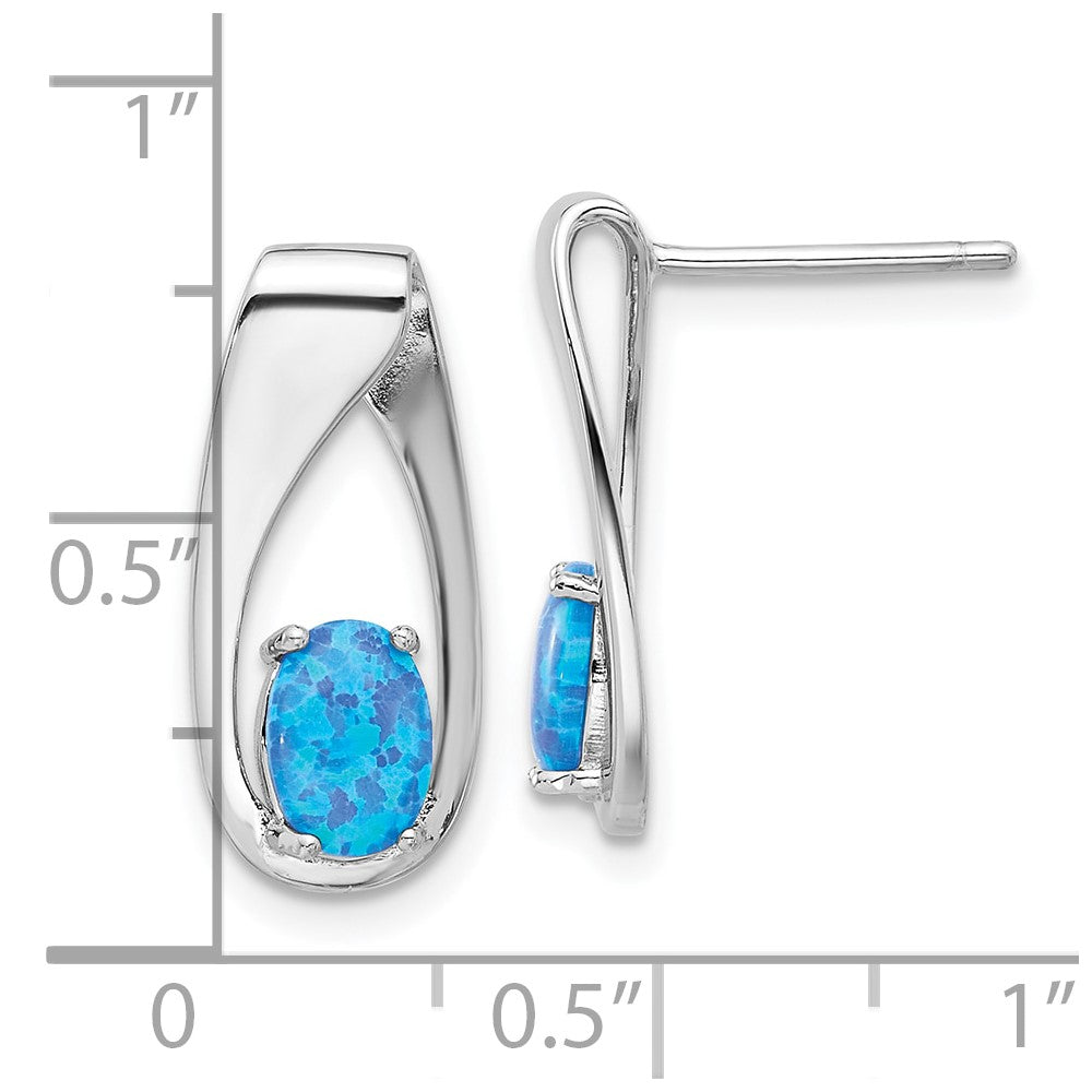 Sterlingsilber Rhodiniert Poliert Blau Erzeugt Opal Oval Ohrstecker