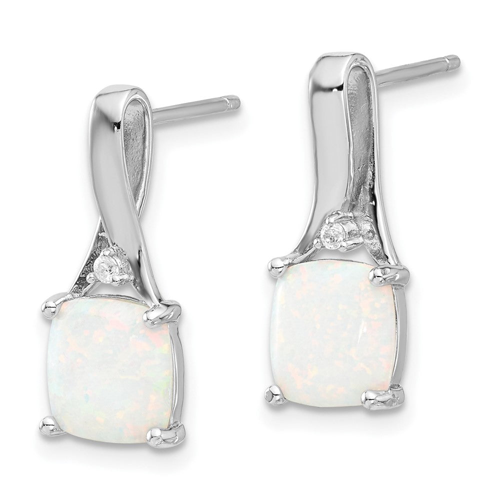 Sterlingsilber Rhodiniert Poliert Zirkonia & Erzeugt Opal Ohrstecker