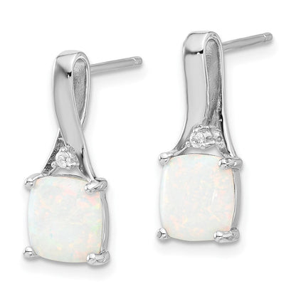 Sterlingsilber Rhodiniert Poliert Zirkonia & Erzeugt Opal Ohrstecker