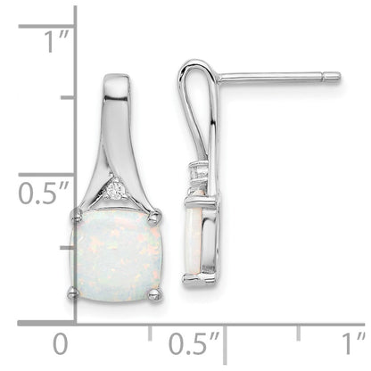 Sterlingsilber Rhodiniert Poliert Zirkonia & Erzeugt Opal Ohrstecker