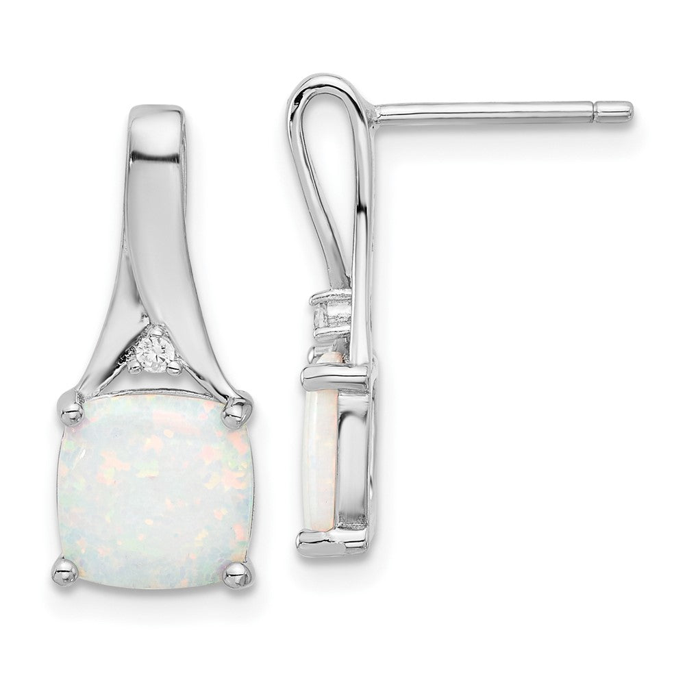 Sterlingsilber Rhodiniert Poliert Zirkonia & Erzeugt Opal Ohrstecker