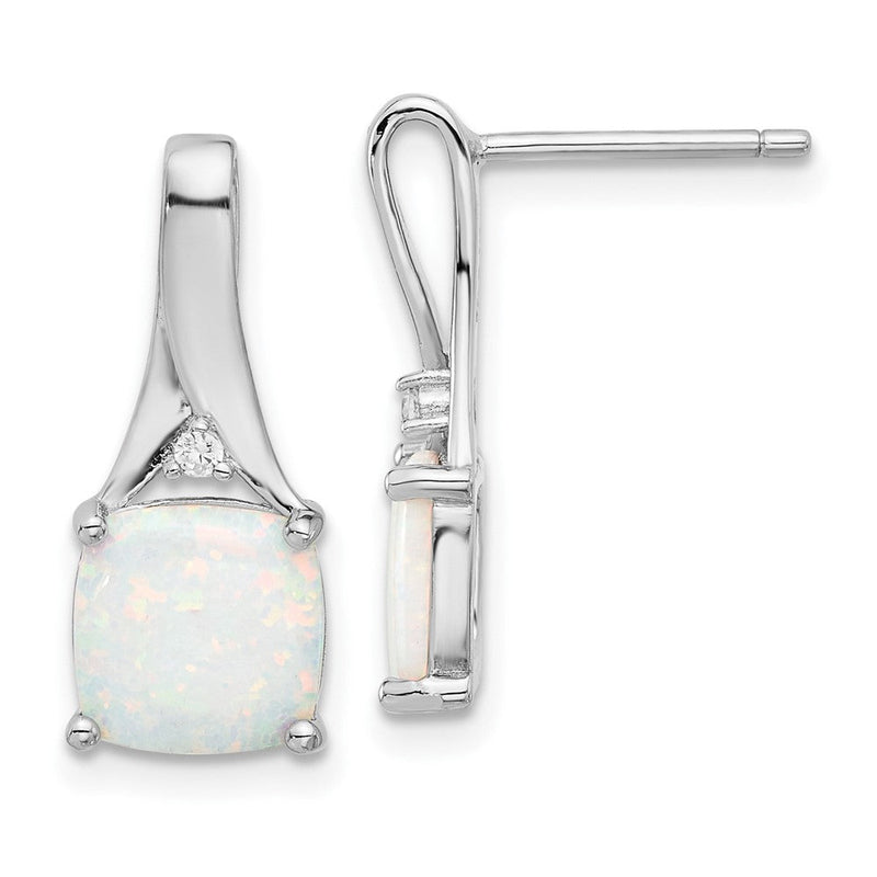 Sterlingsilber Rhodiniert Poliert Zirkonia & Erzeugt Opal Ohrstecker