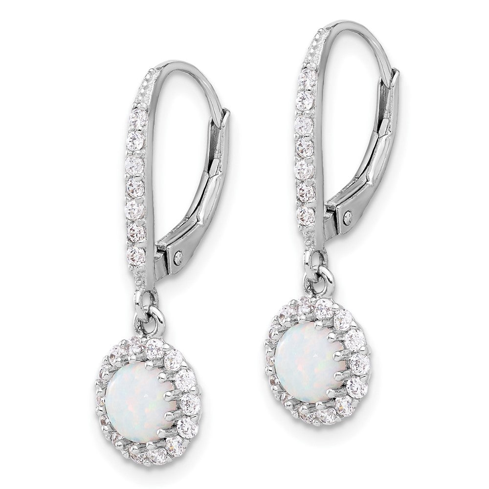 Sterlingsilber Rhodiniert Zirkonia & Cr. Opal Heiligenschein Hängend Ohrhänger mit Brisur