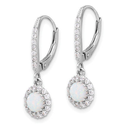 Sterlingsilber Rhodiniert Zirkonia & Cr. Opal Heiligenschein Hängend Ohrhänger mit Brisur