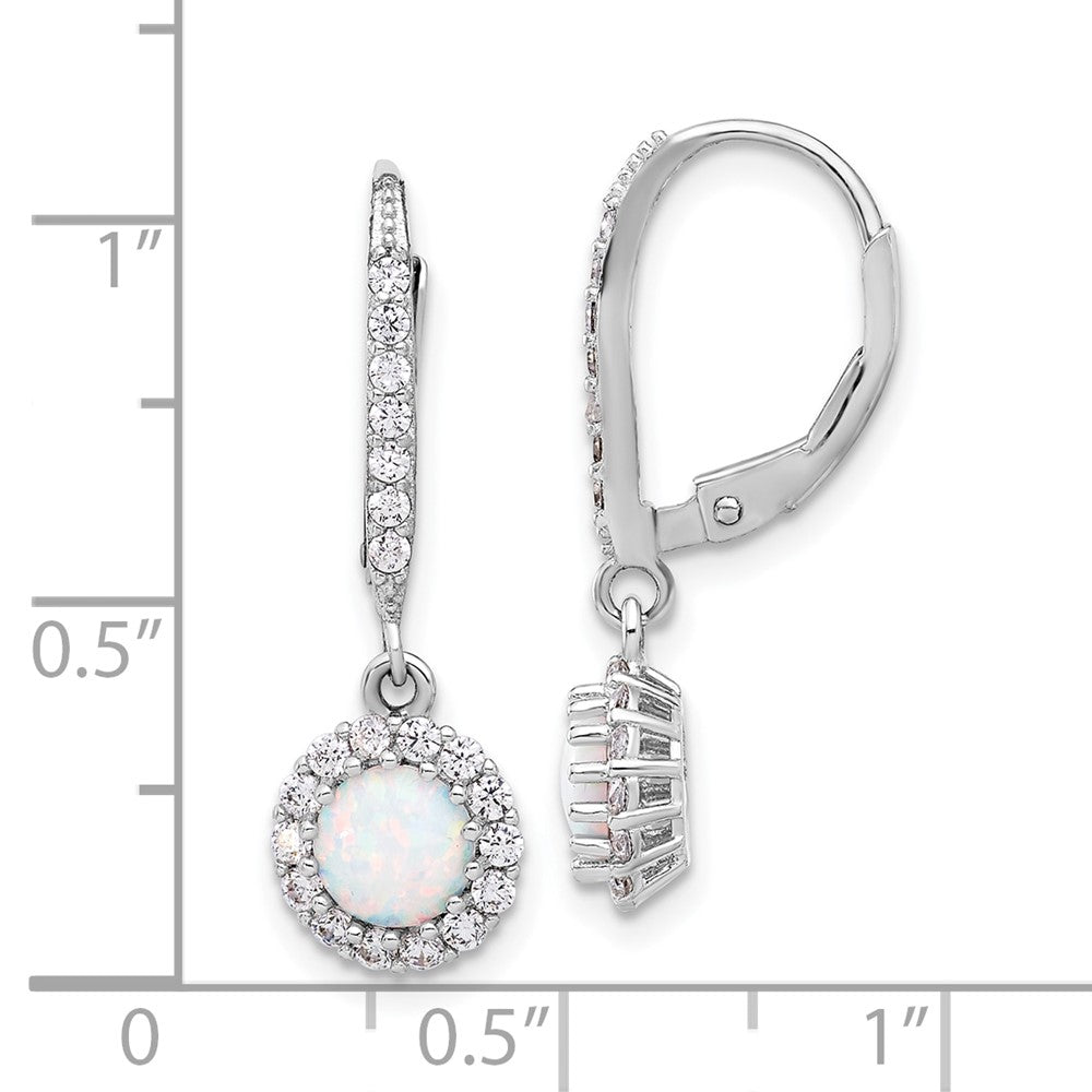 Sterlingsilber Rhodiniert Zirkonia & Cr. Opal Heiligenschein Hängend Ohrhänger mit Brisur