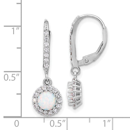 Sterlingsilber Rhodiniert Zirkonia & Cr. Opal Heiligenschein Hängend Ohrhänger mit Brisur