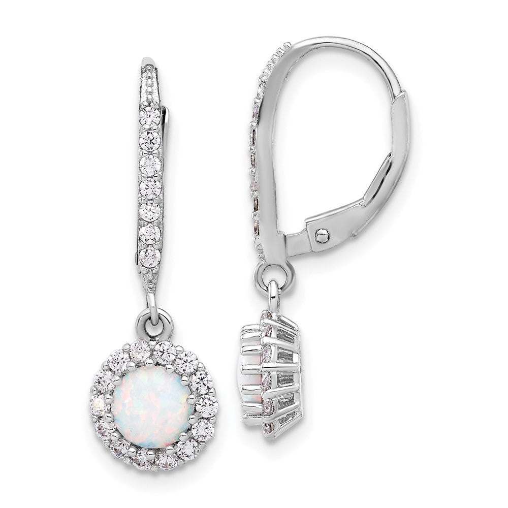 Sterlingsilber Rhodiniert Zirkonia & Cr. Opal Heiligenschein Hängend Ohrhänger mit Brisur