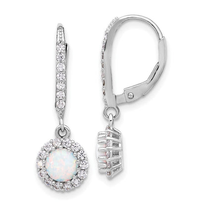 Sterlingsilber Rhodiniert Zirkonia & Cr. Opal Heiligenschein Hängend Ohrhänger mit Brisur