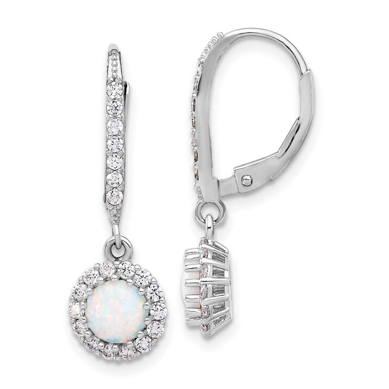 Sterlingsilber Rhodiniert Zirkonia & Cr. Opal Heiligenschein Hängend Ohrhänger mit Brisur