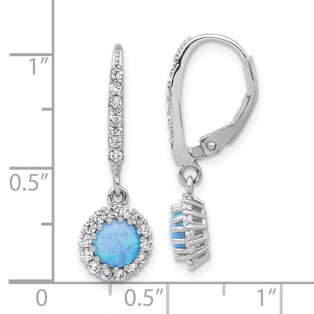 Sterlingsilber Rhodiniert Zirkonia & Blau Cr. Opal Heiligenschein Hängend Ohrhänger mit Brisur