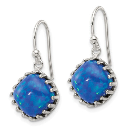 Sterlingsilber Poliert Blau Cabochon Opal Kissen Ohrhänger