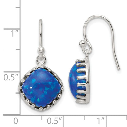 Sterlingsilber Poliert Blau Cabochon Opal Kissen Ohrhänger
