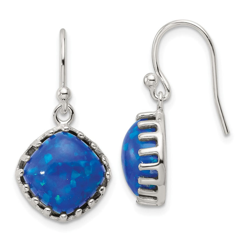 Sterlingsilber Poliert Blau Cabochon Opal Kissen Ohrhänger