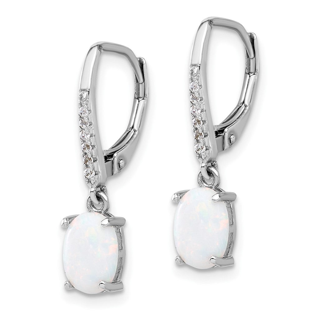 Sterlingsilber Rhodiniert Zirkonia & Oval Cr. Opal Brisur Ohrhänger