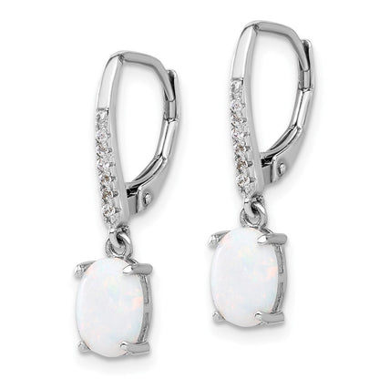 Sterlingsilber Rhodiniert Zirkonia & Oval Cr. Opal Brisur Ohrhänger