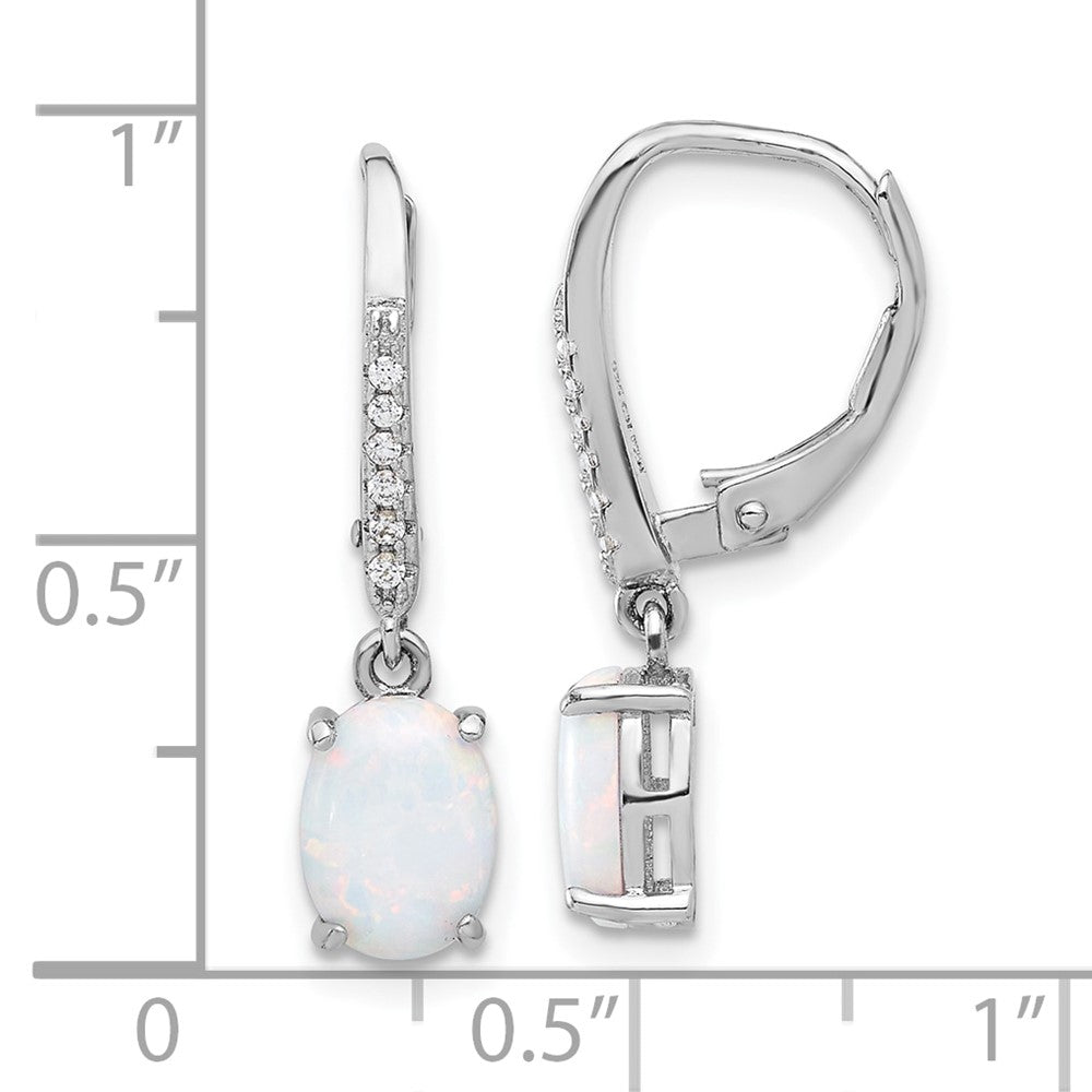 Sterlingsilber Rhodiniert Zirkonia & Oval Cr. Opal Brisur Ohrhänger
