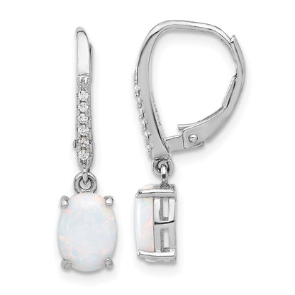 Sterlingsilber Rhodiniert Zirkonia & Oval Cr. Opal Brisur Ohrhänger