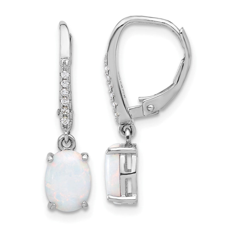 Sterlingsilber Rhodiniert Zirkonia & Oval Cr. Opal Brisur Ohrhänger