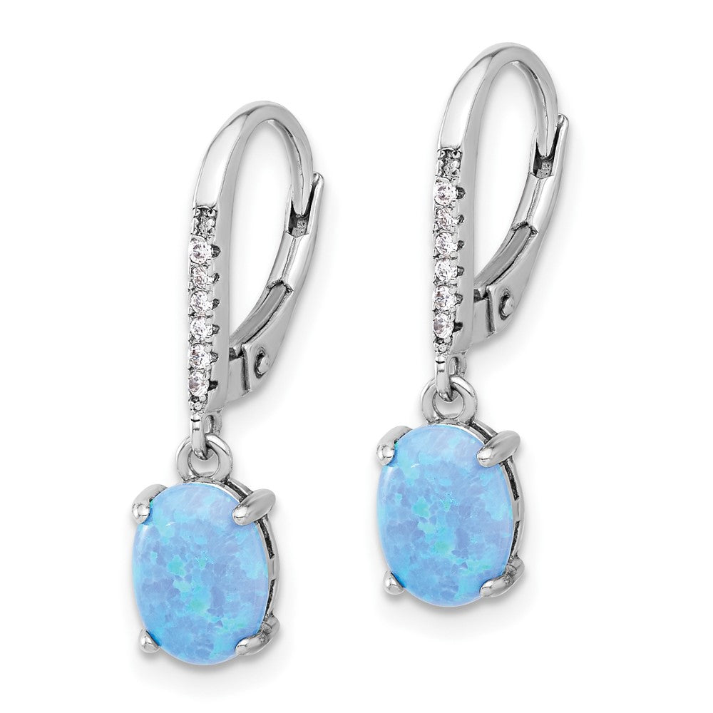 Sterlingsilber Rhodiniert Zirkonia & Oval Blau Cr. Opal Brisur Ohrhänger