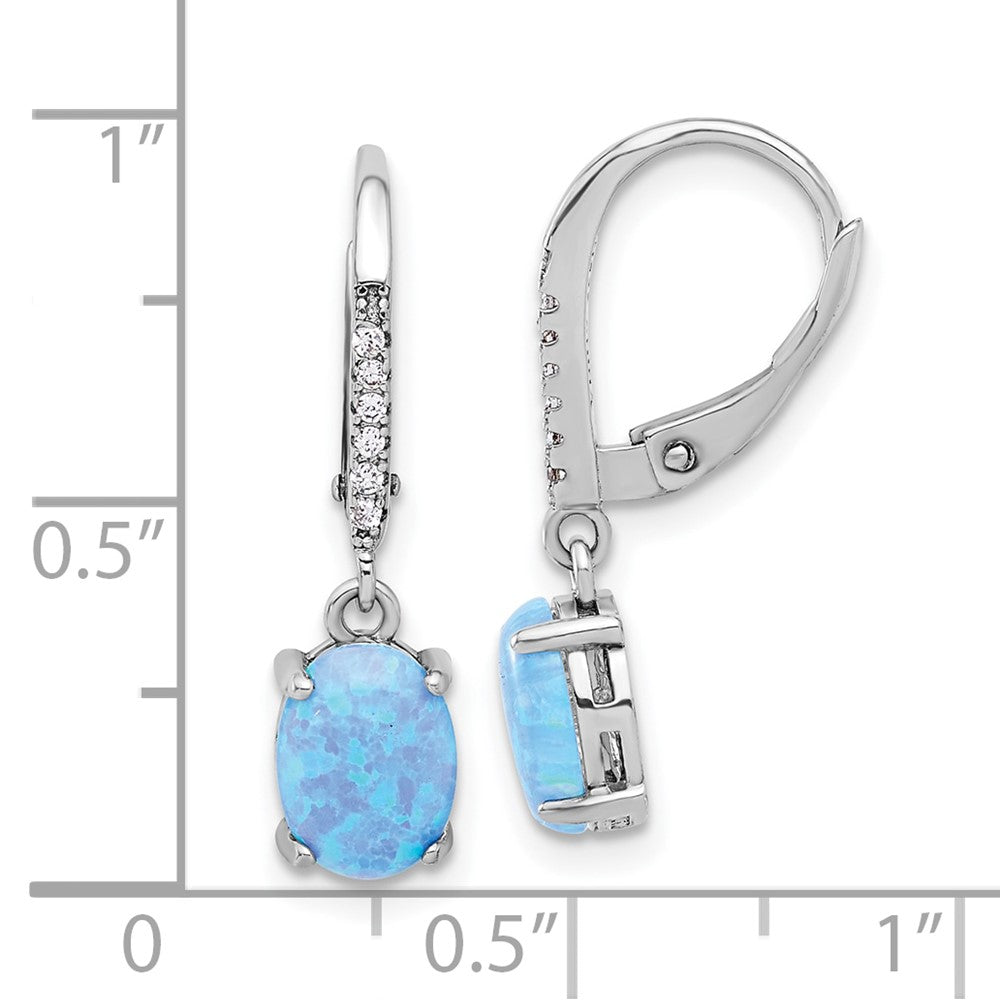Sterlingsilber Rhodiniert Zirkonia & Oval Blau Cr. Opal Brisur Ohrhänger