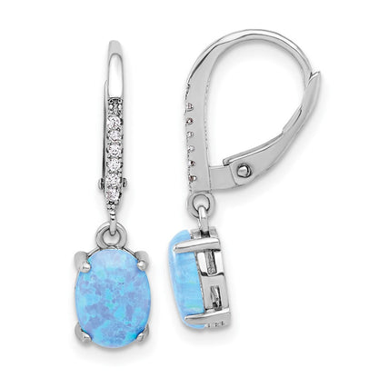 Sterlingsilber Rhodiniert Zirkonia & Oval Blau Cr. Opal Brisur Ohrhänger