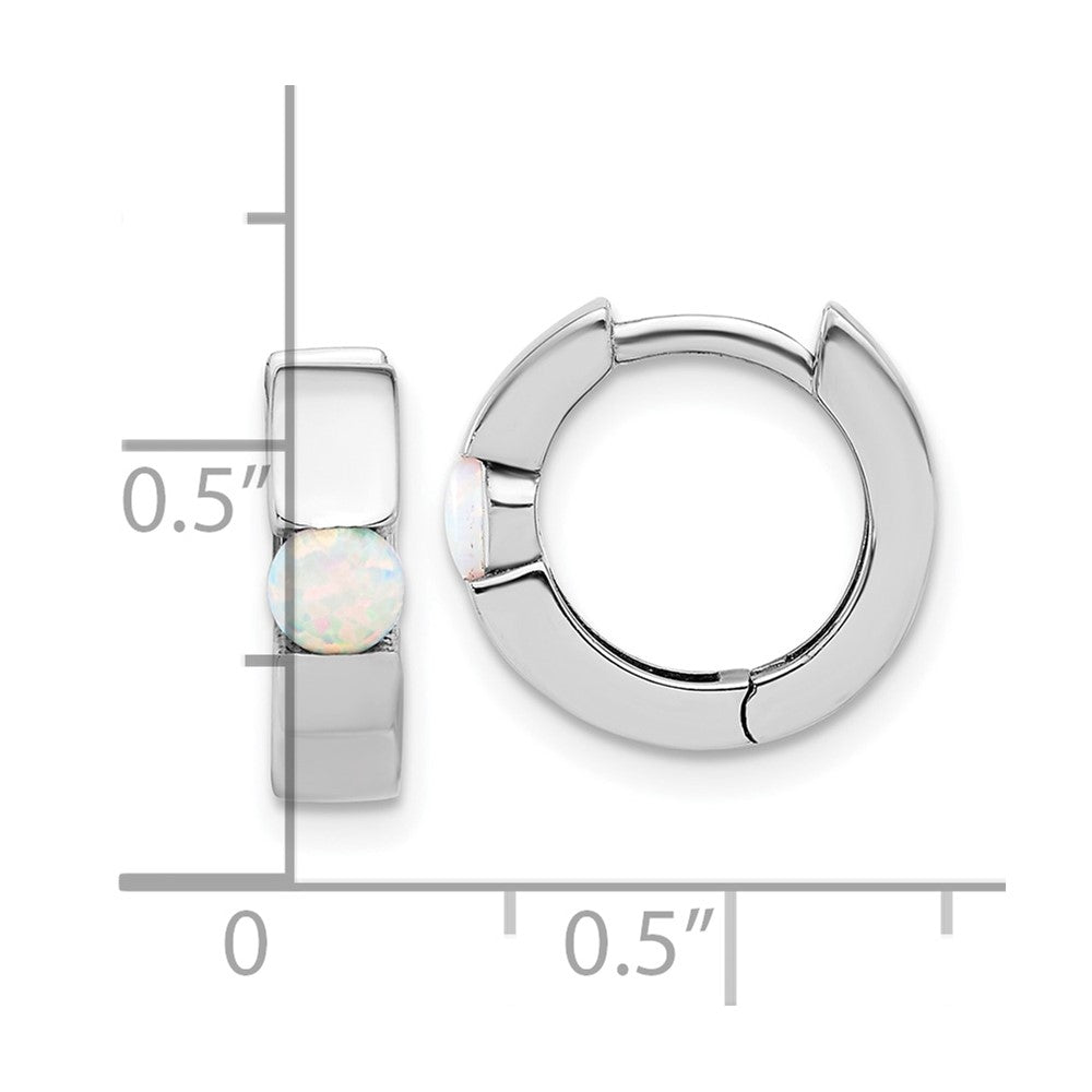 Sterlingsilber Rhodiniert Poliert Cr. Opal Klappbar Rund Creolen