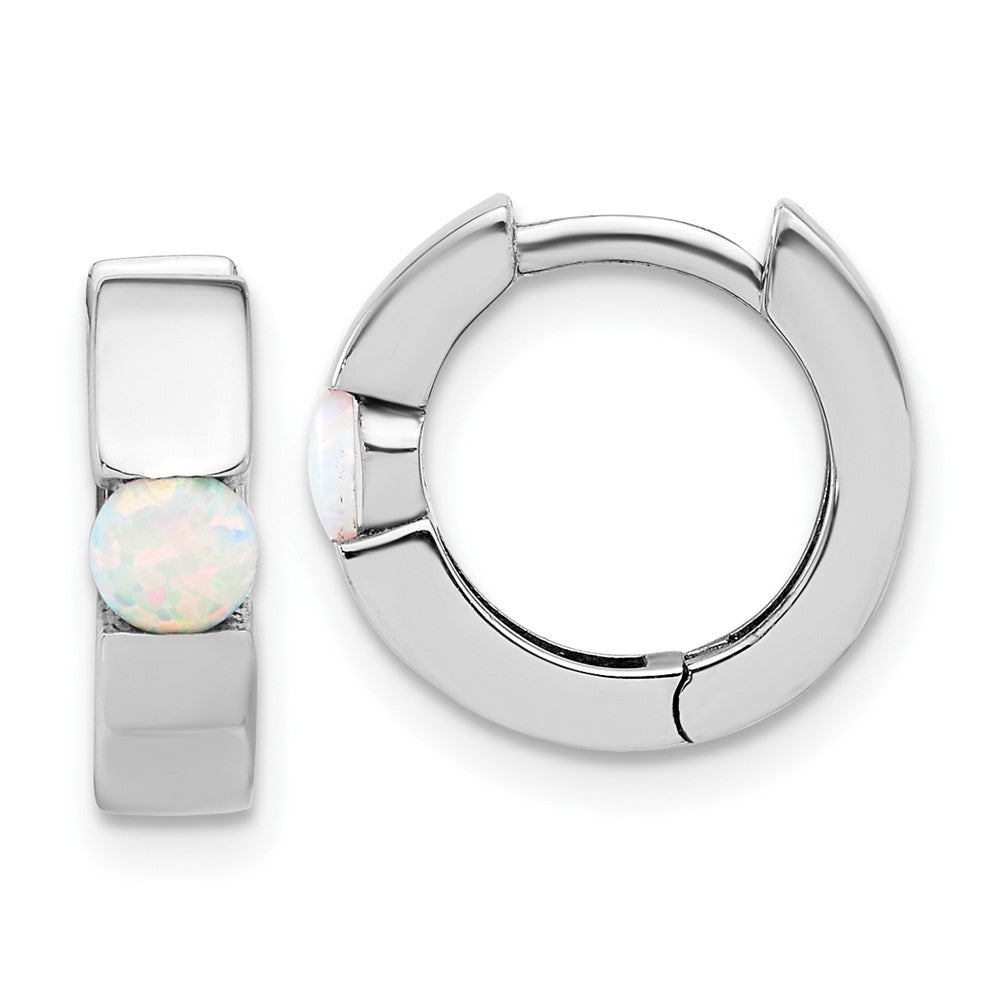 Sterlingsilber Rhodiniert Poliert Cr. Opal Klappbar Rund Creolen