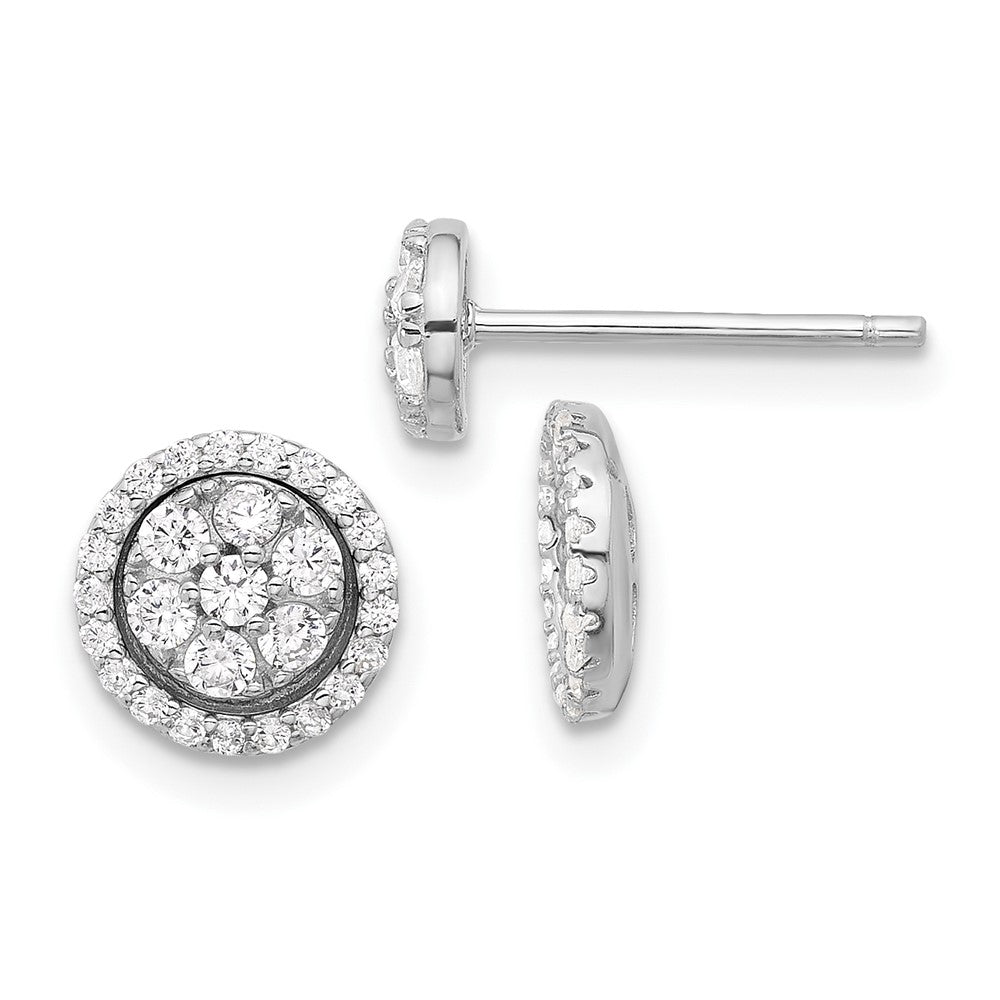 Sterlingsilber Rhodiniert Zirkonia Cluster mit Heiligenschein Jacke Ohrstecker