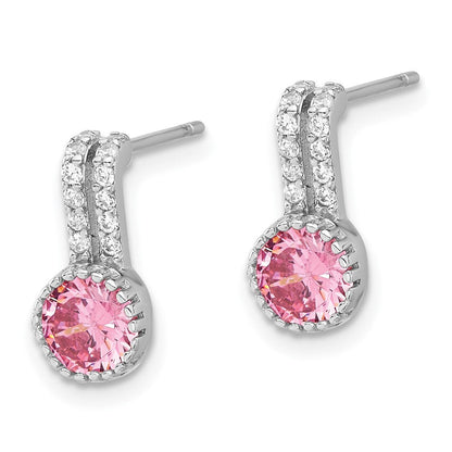 Sterlingsilber Rhodiniert Poliert Zwei Reihe Rosa & Weiß Zirkonia Ohrstecker